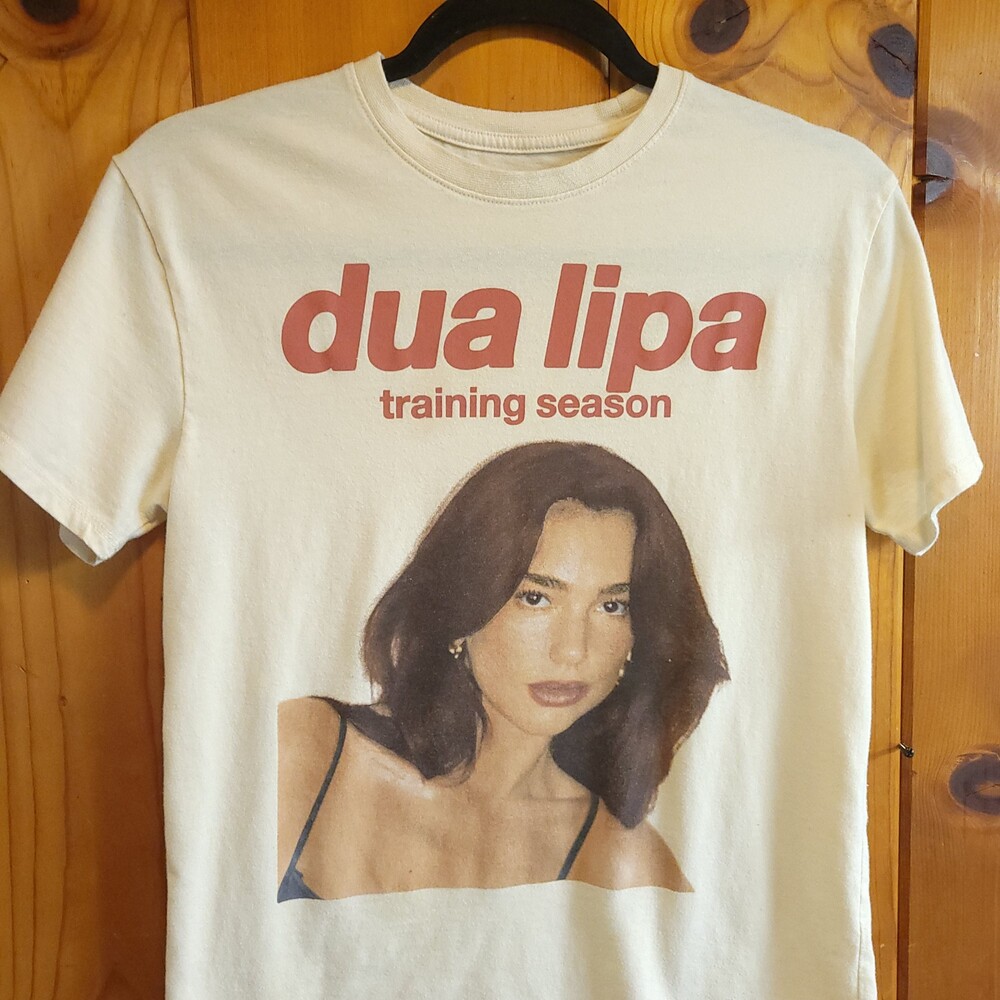 Dua Lipa Training Season Large Off-White Cotton Polyester T-Shirt